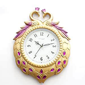 Buy NT08 Wall Clock GOLD PINK Peacock Pair Plastic Material Analog ...