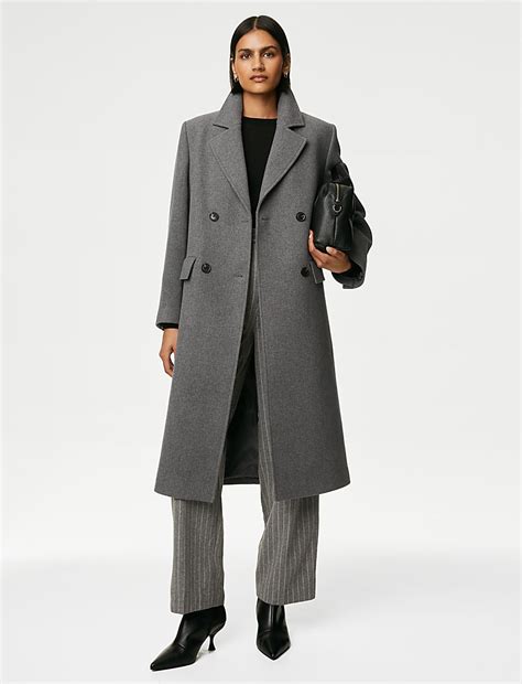 Buy Double Breasted Longline Coat with Wool at Marks & Spencer