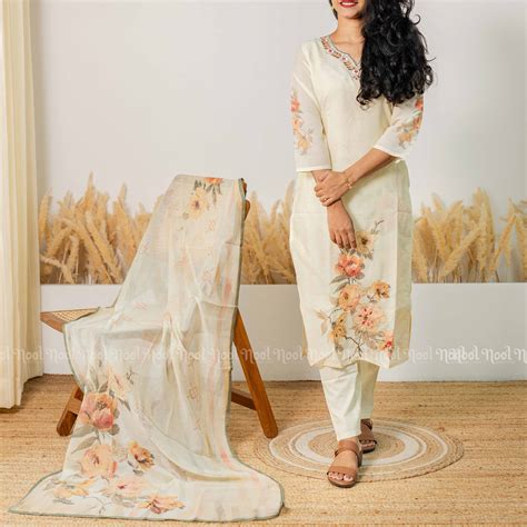 NARUMUGAI - Cotton Digital Print Mirror Work Kurti Pant Set (3 Pc ...