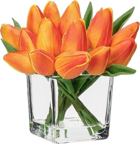 Amazon.com: DILATATA Artificial Orange Tulips in Vase with Faux Water 5 ...