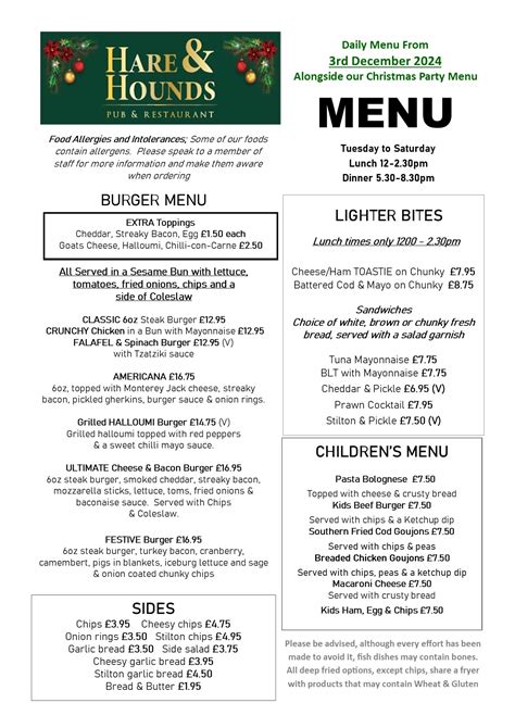 menus – The Hare & Hounds
