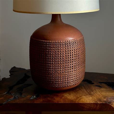 Design Technics Incised Terracotta Glaze Ceramic Table Lamp, 1960s For ...
