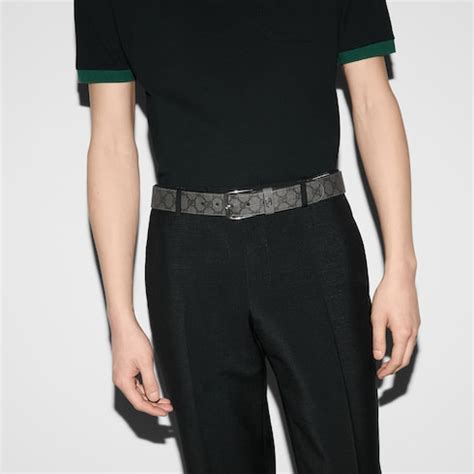 Belt with Interlocking G detail in grey and black Supreme | GUCCI® US
