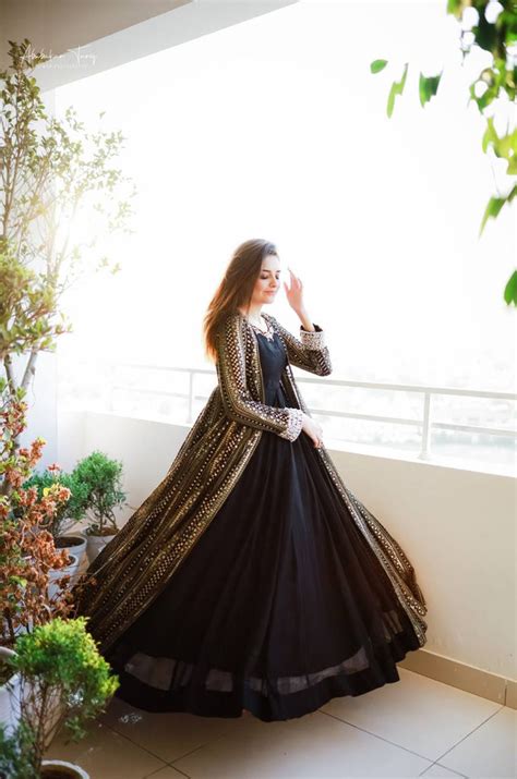 Black Elegant Party Wear Gown & Long Koti Set with Embro