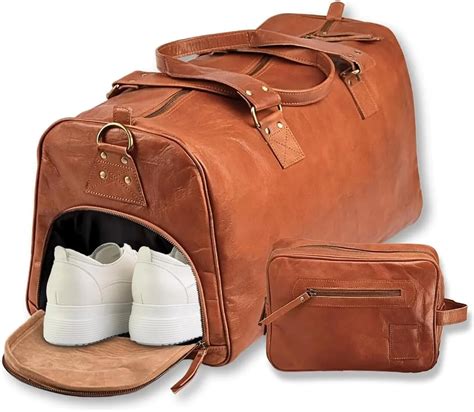 Leather Weekender Duffle Bag for Men – Travel Bag with Free Toiletry P ...
