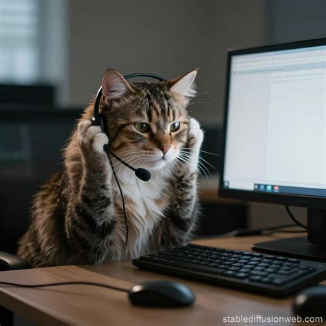 Anxious Cat at Call Center | Stable Diffusion Online