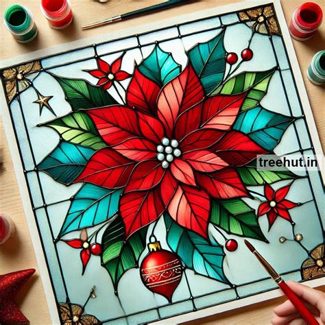 Poinsettia Flower Stain Glass Painting Ideas