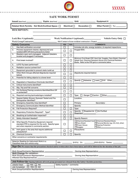 Image result for Safe Work Permit Examples