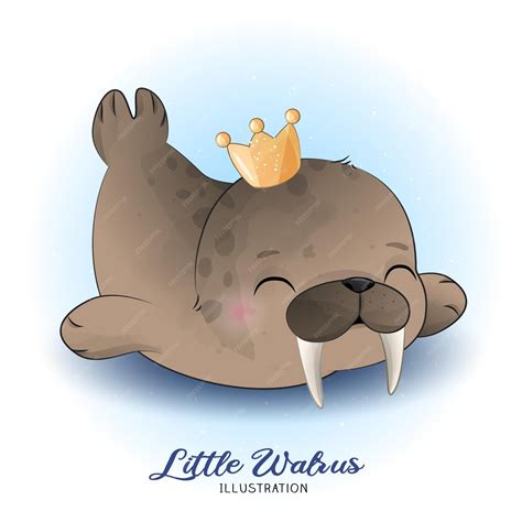 Premium Vector | Cute little walrus with watercolor illustration