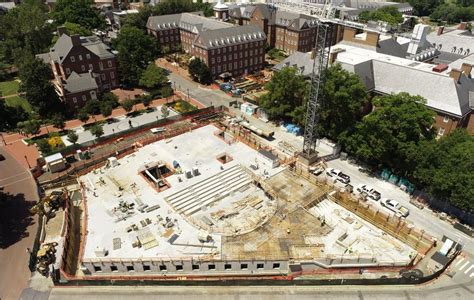 Construction site for managed IT services facility in Pennsylvania, featuring foundation work and surrounding buildings.