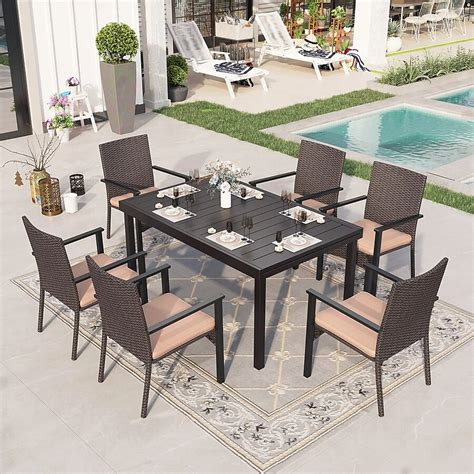 Sunshine Valley 7-Piece Black Rattan Patio Dining Set Extendable Table ...