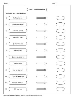 Time - Standard Form - Math Worksheets For Kids - Fill and Sign ...