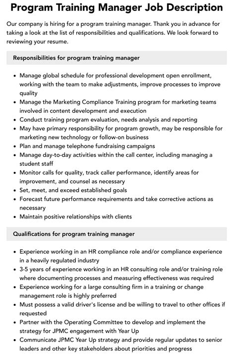 Image result for Training Program Manager Job Description