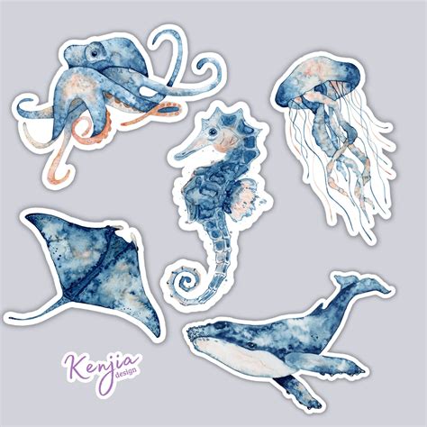 Sea Life Stickers | Ocean Life Stickers | Kenjia Design | Underwater ...
