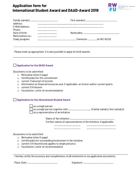 Fillable Online Bewerbungsformular fr den International Student ...