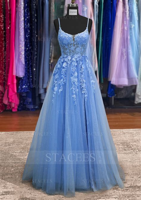 A-line Bateau Tulle Long/Floor-Length Prom Dress with Appliqued - Prom ...