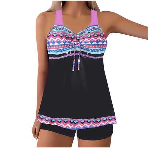 Alkepwun Women's Swimsuits Plus Size Two Piece Modest Tankini Bathing ...