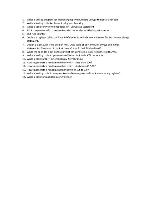 Verilog Assignment Questions - Write a Verilog program for ...