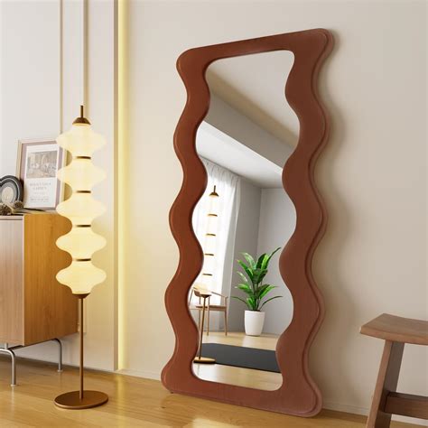 Amazon.com: osemy 65" x 24" Full Length Mirror Wood Framed Wavy Walnut ...