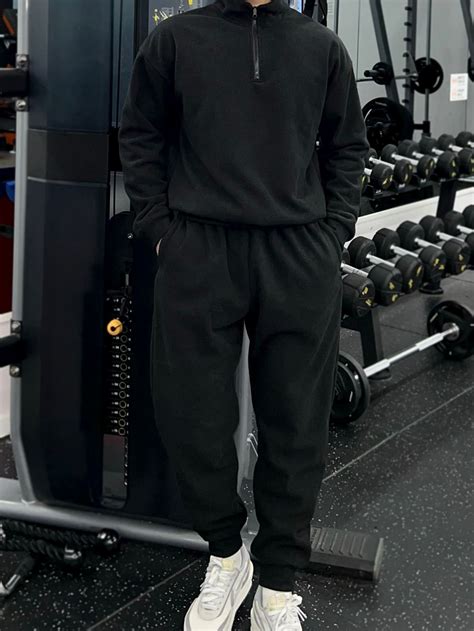 Manfinity Homme Men Casual Solid Half Zip Sweatshirt & Sweatpants Gym ...