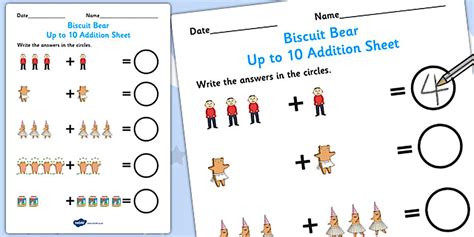 Up to 10 Addition Sheet to Support Teaching on Biscuit Bear