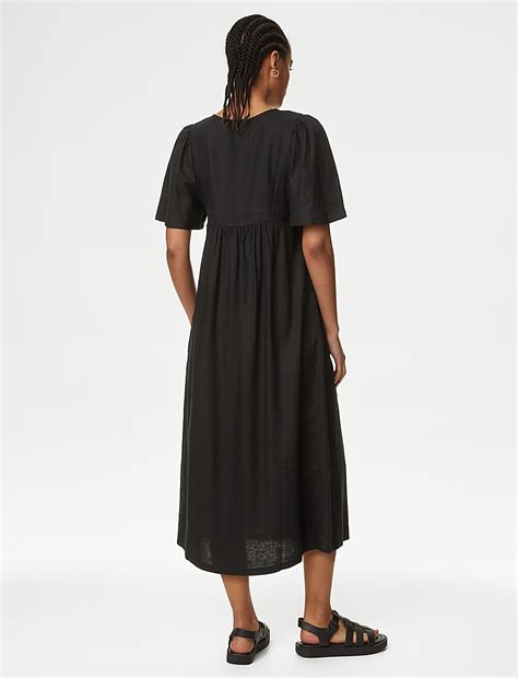 Buy Linen Rich Kimono Sleeve Midi Smock Dress at Marks & Spencer