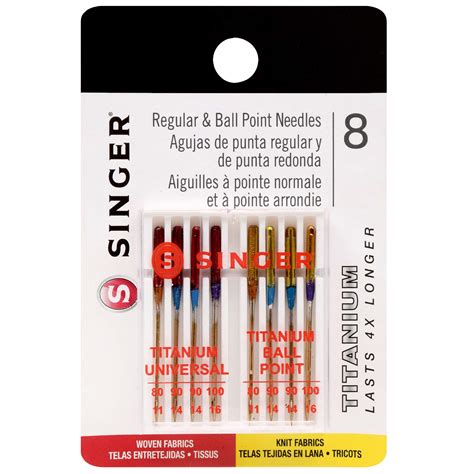 SINGER 04806 Titanium Universal Regular and Ball Point Machine Needles ...