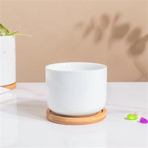 White Mosaic Ceramic Planter And Wooden Coaster Online - Premium ...