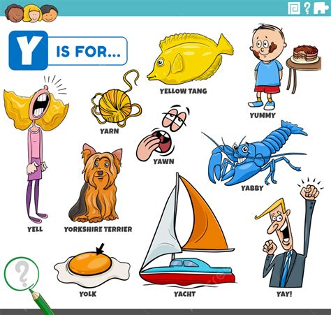Educational Cartoon Illustration For Children With Comic Characters And Objects Set For Letter Y ...