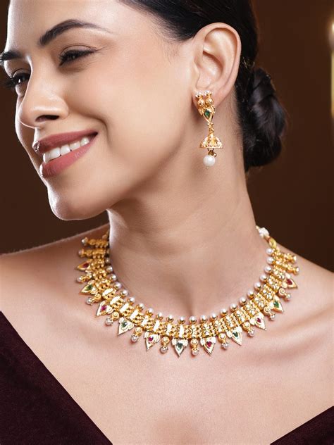 Pearl Studded Gold Necklace Set – Rubans