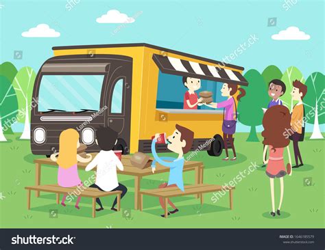 Illustration Man Woman Buying Food Truck Stock Vector (Royalty Free ...