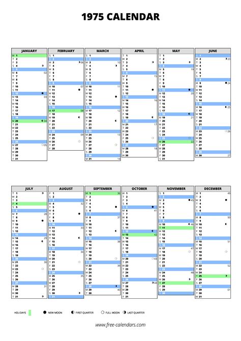 1975 calendar ≡ free-calendars.com