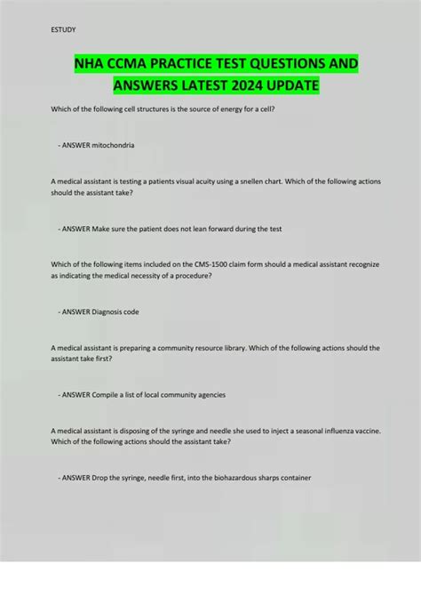 NHA CCMA PRACTICE TEST QUESTIONS AND ANSWERS LATEST 2024 UPDATE - NHA ...