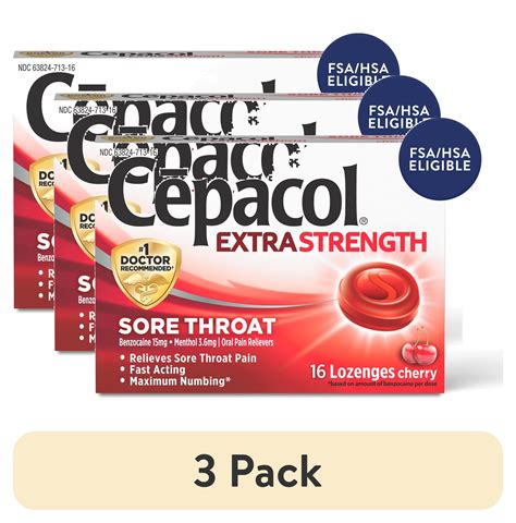 (3 pack) Cepacol Maximum Strength Throat Drop Lozenges, Cherry, 16 ...