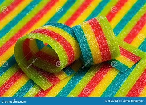 Colorful Jelly Candies Strips in Sugar Sprinkles. Sour Flavored Rainbow ...