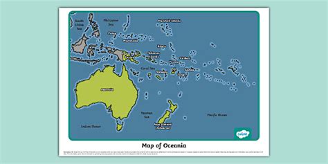 KS1 Labelled Map of Oceania - Geography - Twinkl