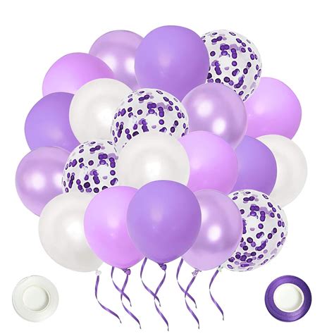 Purple White Party Birthday Balloons, 60 Pcs 12inch Metallic Chrome ...