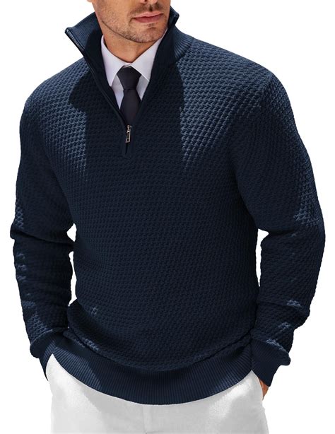 COOFANDY Mens Quarter Zip Pullover Sweater Slim Fit Waffle Mock ...