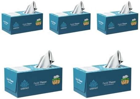 Shrayati Facial Tissue Box, 2 ply, 100 pull per pack (Pack of 5), (1000 ...