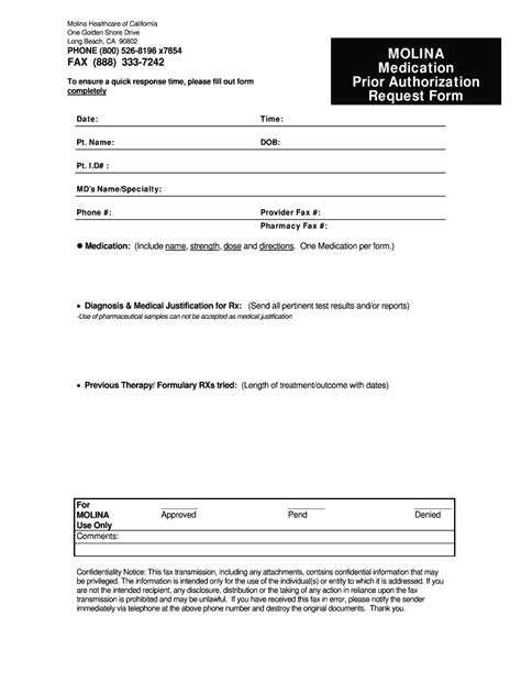 Molina Healthcare Prior Authorization Request Form - Blank Fillable ...
