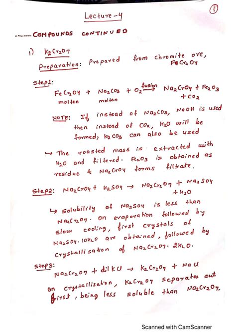 Lecture 1: K2Cr2O7 Preparation and Properties - Lec 4 P Block - Studocu