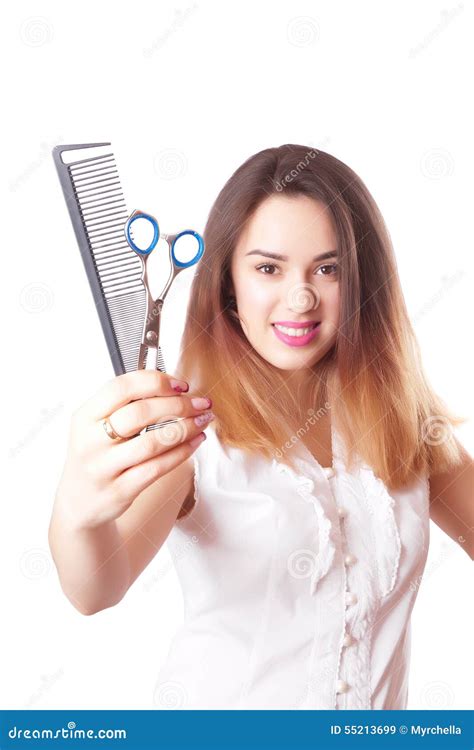 Girl Hairdresser with Scissors and Comb Stock Image - Image of care ...