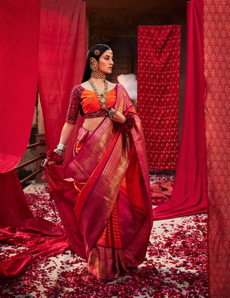 Orange Kanchivaram Silk Saree | Silk Edit – Vijayalakshmi Silks