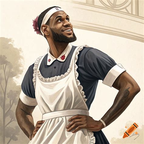 Illustration of Lebron James wearing a maid dress, looking up and ...