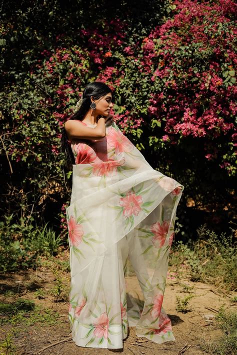 Crimson Snowfall (Handpainted Organza Saree) – Mangalmay By Aastha