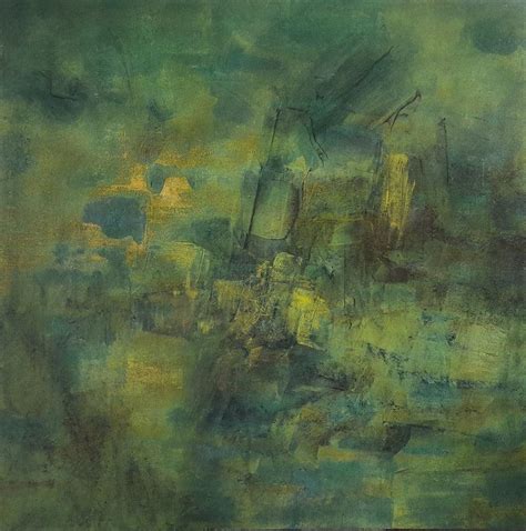 "Untitled 34": Yellow Green Oil Painting by Vipta Kapadia | ArtZolo.com
