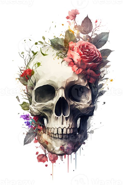 Watercolor Floral Skulls Clipart PNG Sublimation, Transparent Skulls ...