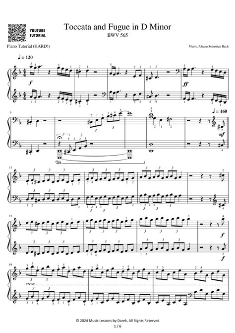 Toccata and Fugue in D Minor (BWV 565) - Johann Sebastian Bach [HARD ...