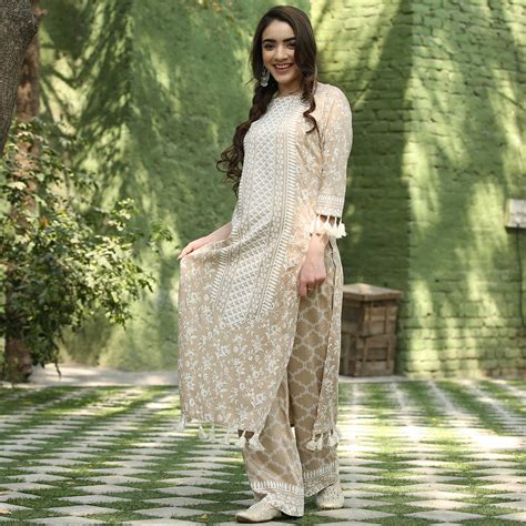 Buy Beige Kurta Palazzo Co-ord Set with Tassel Details | Rustorange