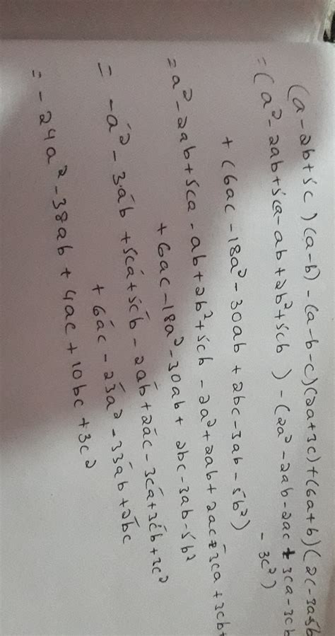 Please answer this question... Simplify:(a-2b+5c)(a-b)-(a-b-c)(2a+3c ...